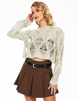Vinsekep Womens Gothic Short Sweaters Casual Hallow Out
